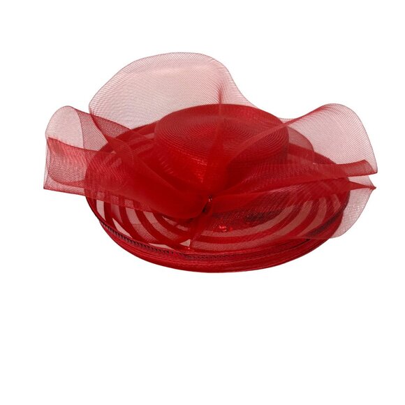 Elegant Red Wide Brim Hat Formal Fashion Tulle Bow Sequin Statement Church Derby main image 10